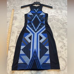 Express Geometric Blue and Black Bodycon Dress